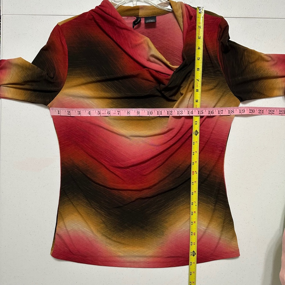 New Directions Cowl Scoop Neck Blouse Long Sleeve Top Chevron Print Stretch Sz L - Picture 4 of 4